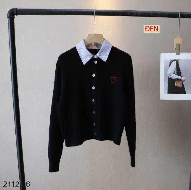 25HA2112.06 - CARDIGAN LEN PHỐI CỔ SƠ MI