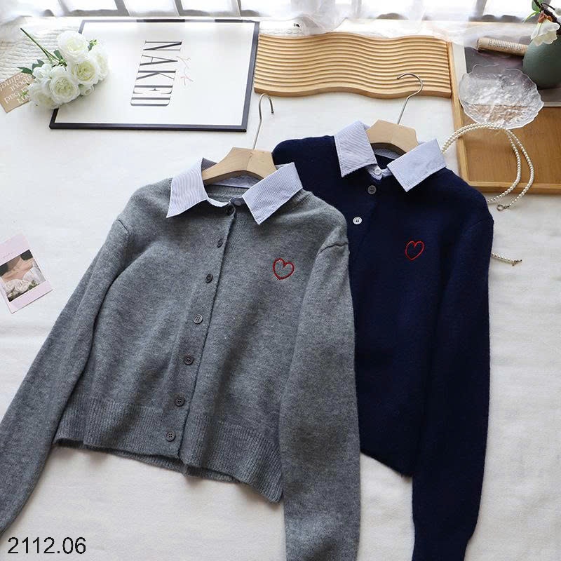 25HA2112.06 - CARDIGAN LEN PHỐI CỔ SƠ MI