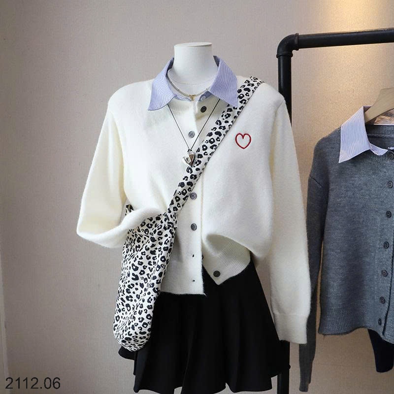 25HA2112.06 - CARDIGAN LEN PHỐI CỔ SƠ MI