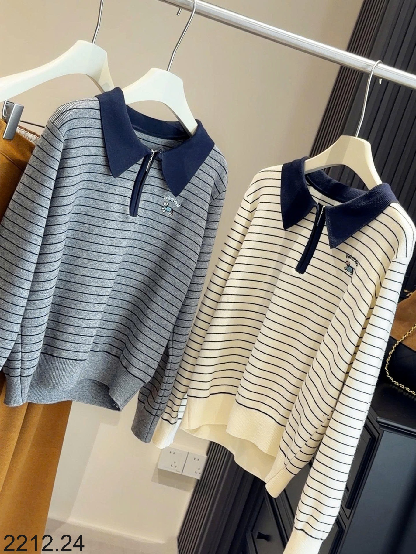 25HA2212.24 - ÁO LEN KẺ CỔ POLO
