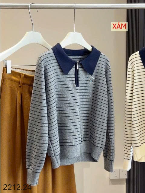 25HA2212.24 - ÁO LEN KẺ CỔ POLO