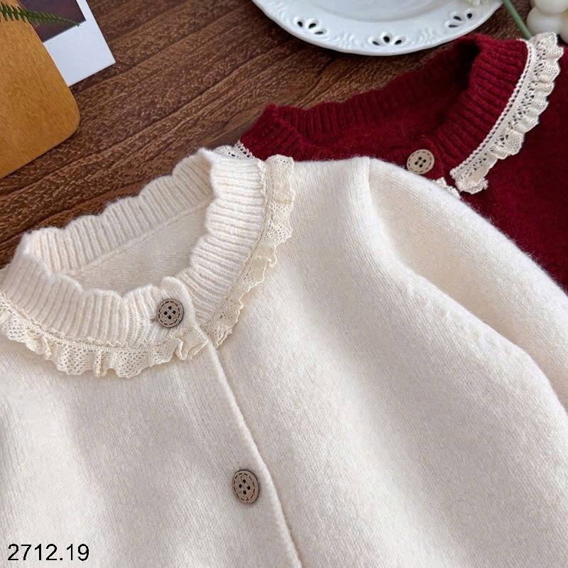 25HA2712.19 - CARDIGAN LEN CỔ REN BÉ GÁI