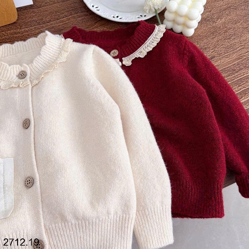 25HA2712.19 - CARDIGAN LEN CỔ REN BÉ GÁI