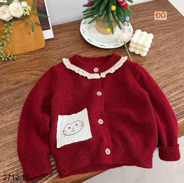 25HA2712.19 - CARDIGAN LEN CỔ REN BÉ GÁI