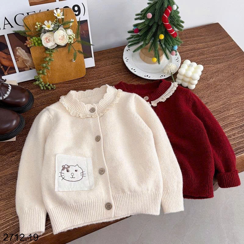 25HA2712.19 - CARDIGAN LEN CỔ REN BÉ GÁI