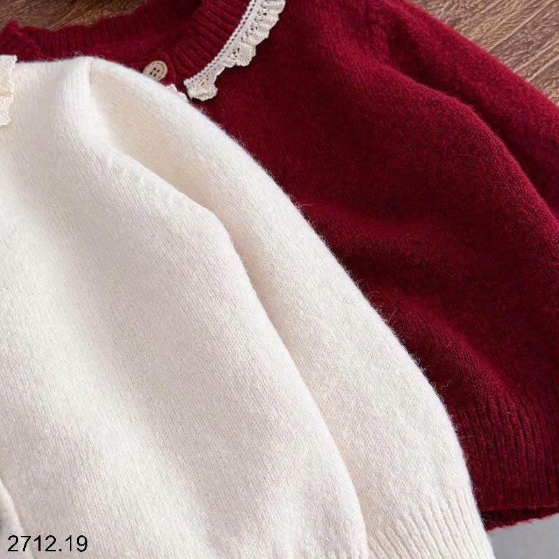 25HA2712.19 - CARDIGAN LEN CỔ REN BÉ GÁI