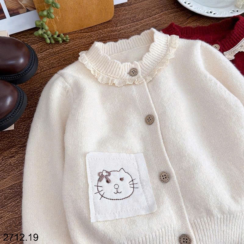 25HA2712.19 - CARDIGAN LEN CỔ REN BÉ GÁI