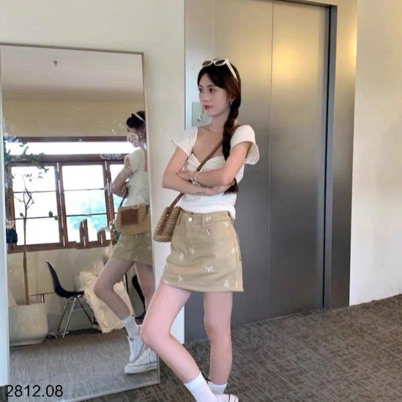 25HA2812.08 - CHÂN VÁY CHỮ A THÊU NƠ CHO NỮ