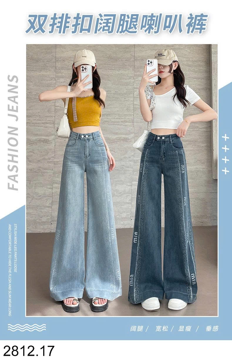 25HA2812.17 - QUẦN JEAN ỐNG RỘNG ĐÍNH ĐÁ