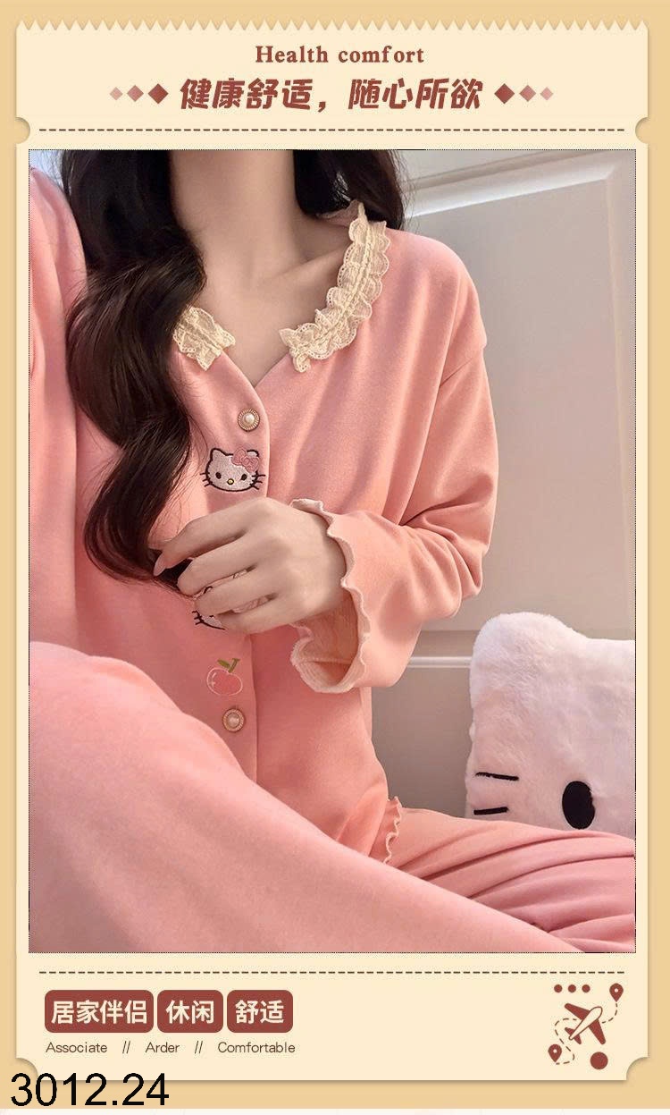 25HA3012.24 - BỘ NGỦ THÊU HÌNH VIỀN REN CHO NỮ