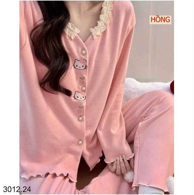 25HA3012.24 - BỘ NGỦ THÊU HÌNH VIỀN REN CHO NỮ