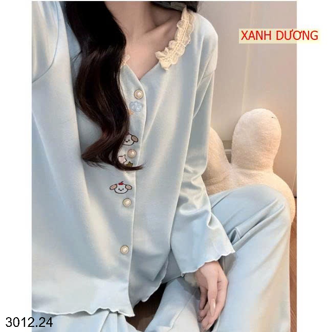 25HA3012.24 - BỘ NGỦ THÊU HÌNH VIỀN REN CHO NỮ