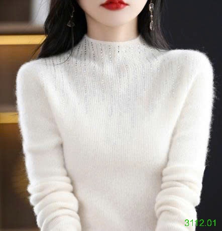 25HA3112.01 - ÁO LEN CỔ CAO ĐÍNH KIM SA