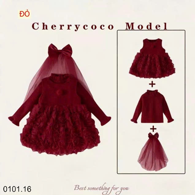 26HA0101.16 - SET VÁY ÁO 3 CHI TIẾT CHERRY COCO