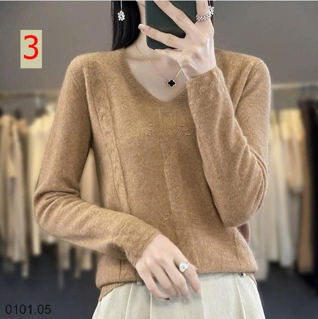 26HA0101.05 - ÁO LEN CỔ TIM TRƠN MÀU
