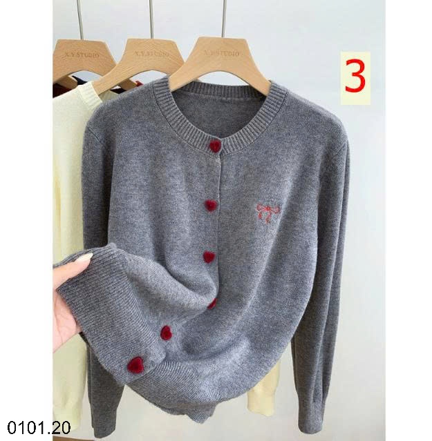 26HA0101.20 - ÁO CARDIGAN THÊU NƠ CÚC TIM CHO NỮ
