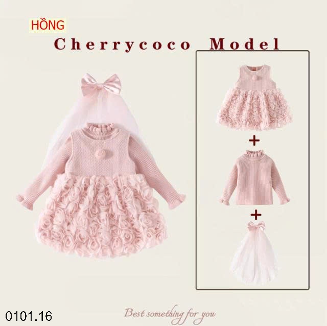 26HA0101.16 - SET VÁY ÁO 3 CHI TIẾT CHERRY COCO