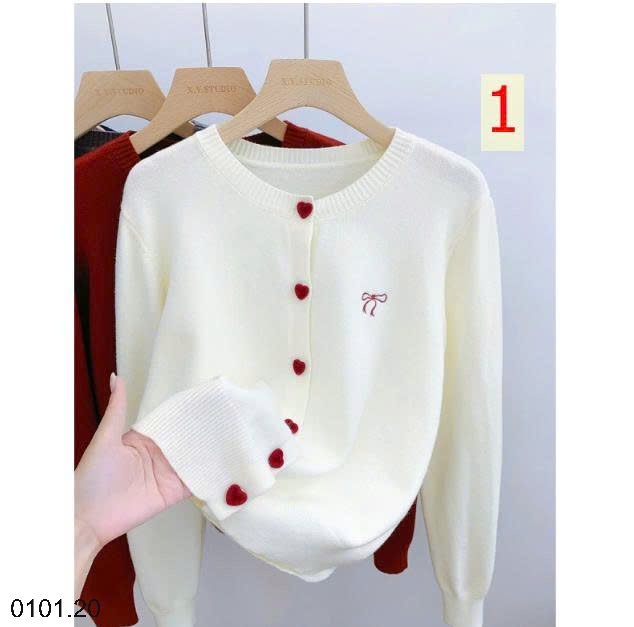 26HA0101.20 - ÁO CARDIGAN THÊU NƠ CÚC TIM CHO NỮ