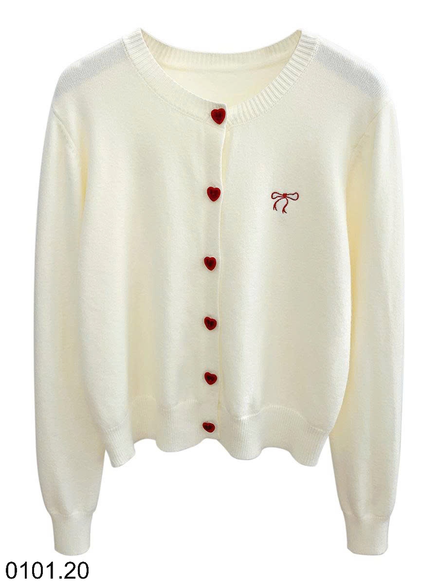 26HA0101.20 - ÁO CARDIGAN THÊU NƠ CÚC TIM CHO NỮ