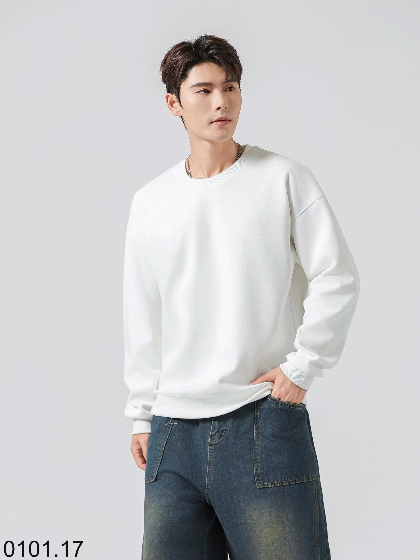 26HA0101.17 - ÁO NỈ THU ĐÔNG TRƠN MÀU BASIC NAM
