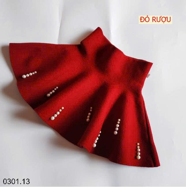 26HA0301.13 - CHÂN VÁY DẠ ĐÍNH NGỌC TRAI CHO BÉ GÁI