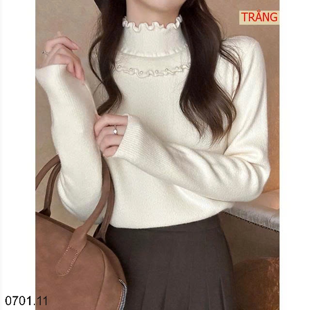 26HA0701.11 - ÁO LEN CỔ LỌ ĐÍNH CƯỜM