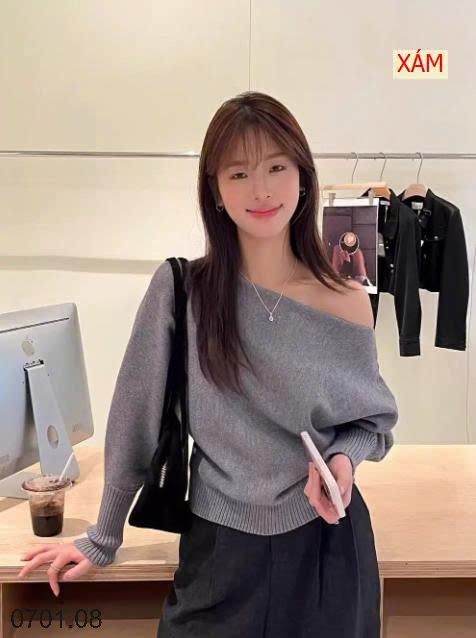 26HA0701.08 - ÁO LEN DÀI TAY TRỄ VAI CHO NỮ