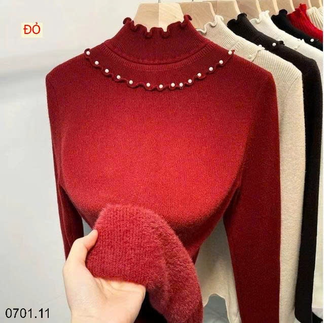 26HA0701.11 - ÁO LEN CỔ LỌ ĐÍNH CƯỜM