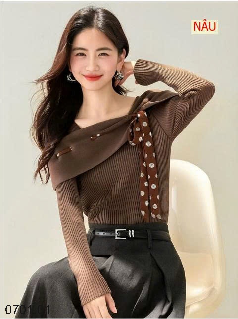 26HA0701.01 - ÁO LEN XINH CỔ ĐIỆU THẮT NƠ