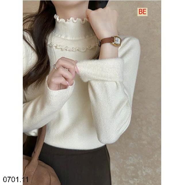 26HA0701.11 - ÁO LEN CỔ LỌ ĐÍNH CƯỜM