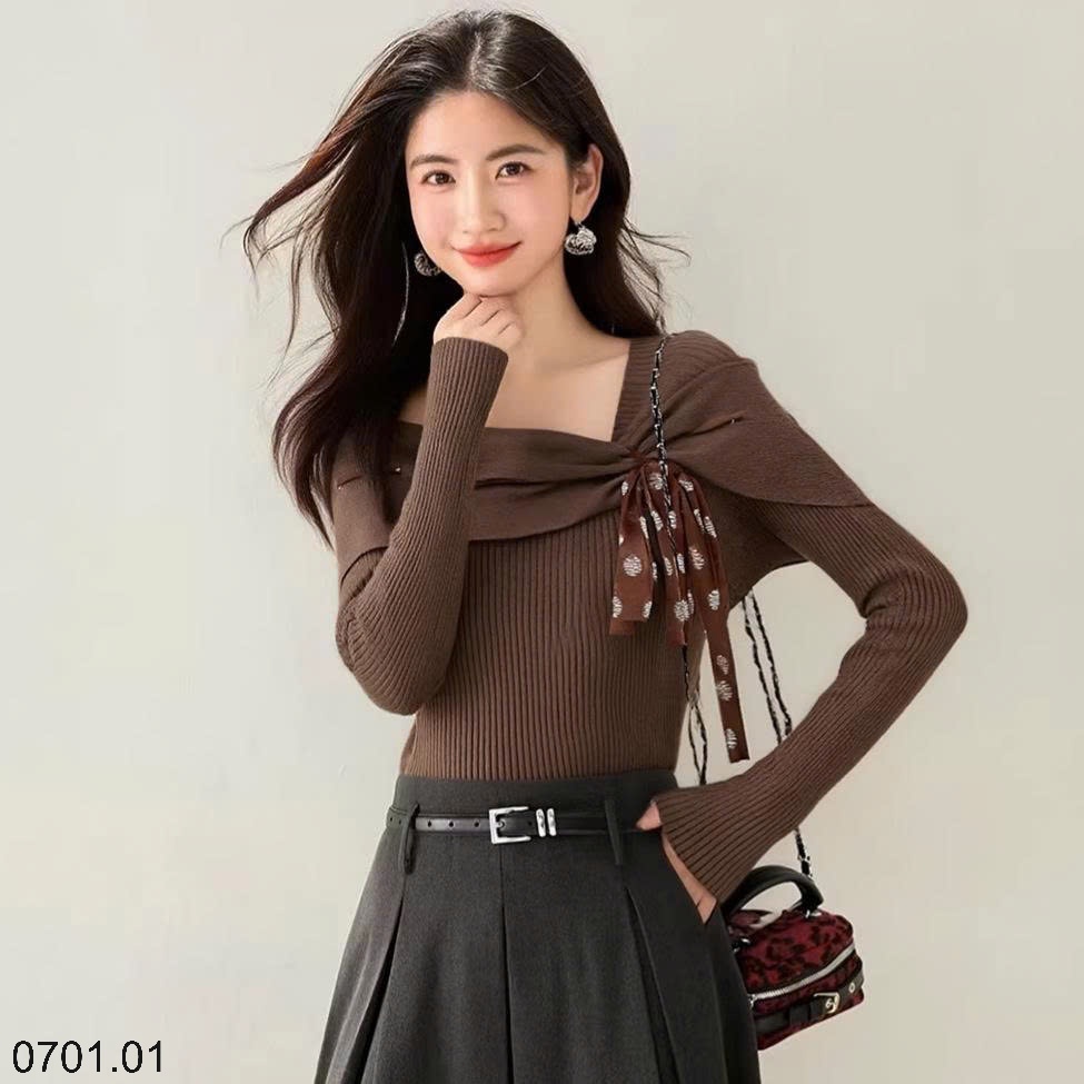 26HA0701.01 - ÁO LEN XINH CỔ ĐIỆU THẮT NƠ