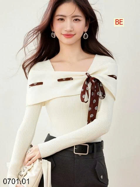 26HA0701.01 - ÁO LEN XINH CỔ ĐIỆU THẮT NƠ