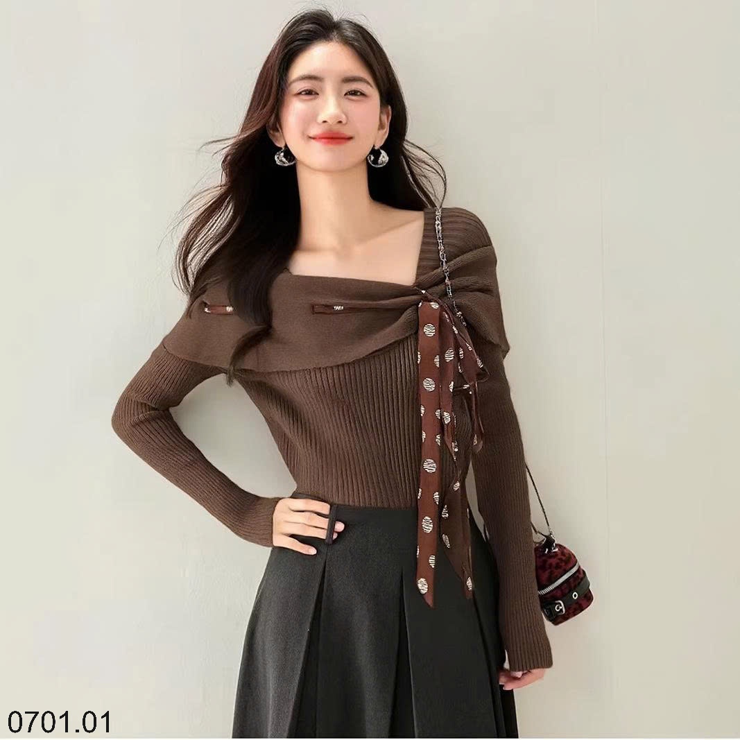 26HA0701.01 - ÁO LEN XINH CỔ ĐIỆU THẮT NƠ