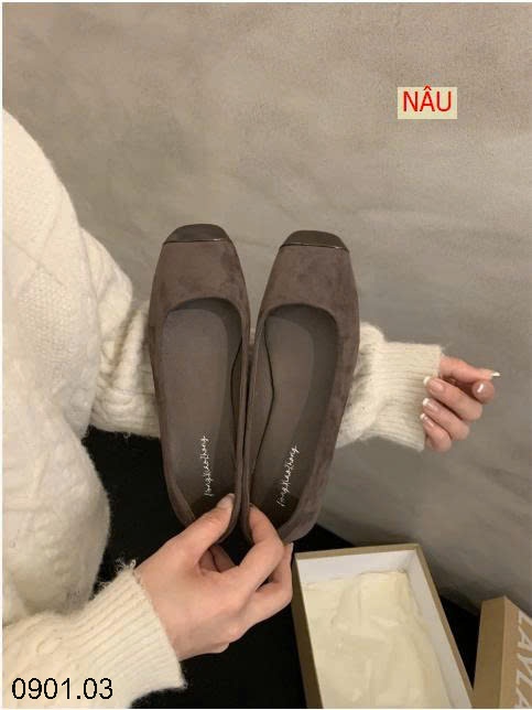 26HA0901.03 - GIÀY BÚP BÊ MŨI VUÔNG DA LỘN CHO NỮ