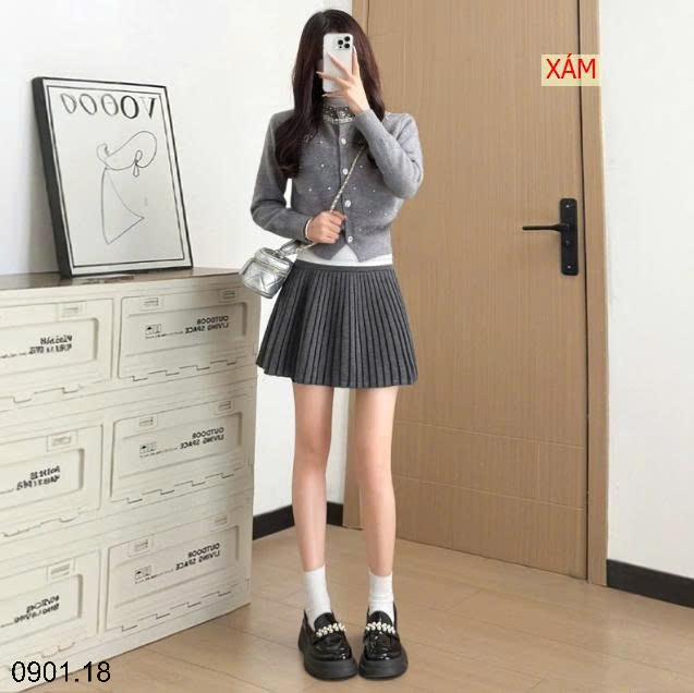 26HA0901.18 - CHÂN VÁY DẠ LEN THU ĐÔNG XẾP LY DÁNG NGẮN