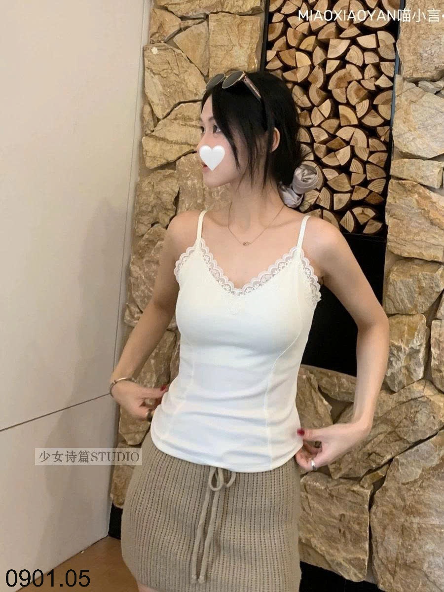 26HA0901.05 - ÁO HAI DÂY REN CỔ V