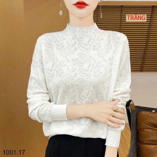 26HA1001.17 - ÁO DỆT HOA TAY DÀI CỔ TRÒN