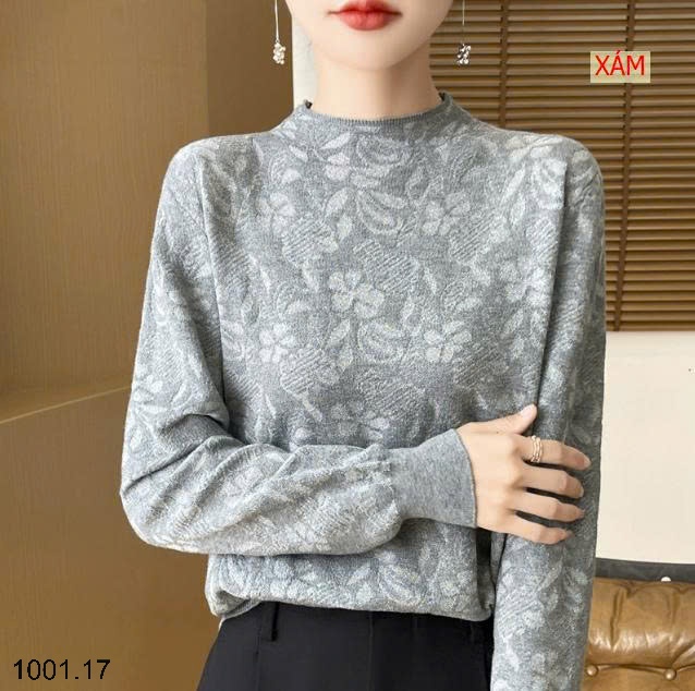 26HA1001.17 - ÁO DỆT HOA TAY DÀI CỔ TRÒN