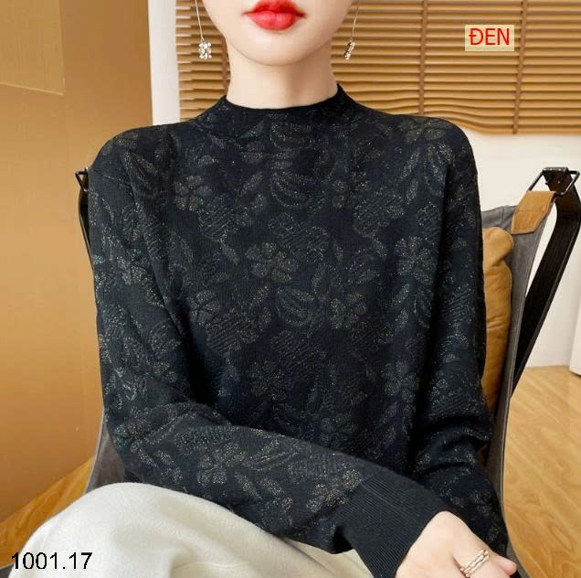 26HA1001.17 - ÁO DỆT HOA TAY DÀI CỔ TRÒN