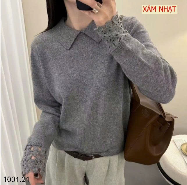 26HA1001.21 - ÁO LEN CỔ BẺ TAY PHỐI REN