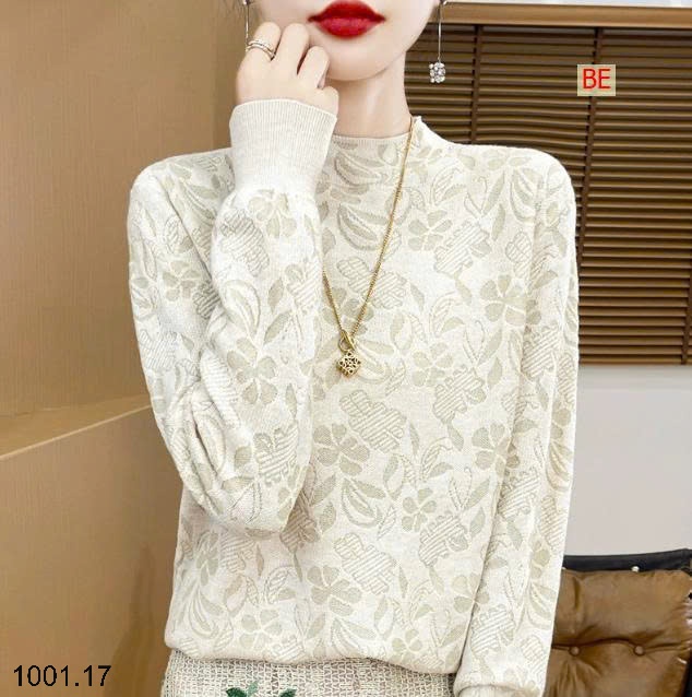 26HA1001.17 - ÁO DỆT HOA TAY DÀI CỔ TRÒN