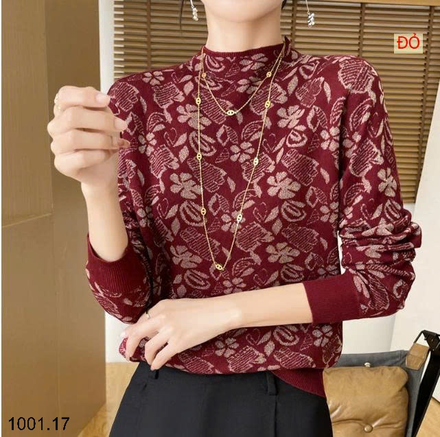 26HA1001.17 - ÁO DỆT HOA TAY DÀI CỔ TRÒN