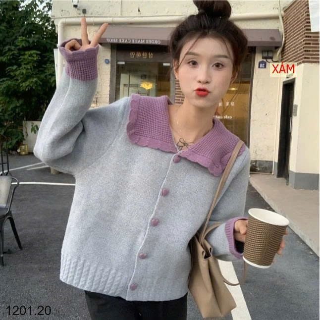 26HA1201.20 - ÁO LEN CÚC TIM PHỐI MÀU SIÊU XINH