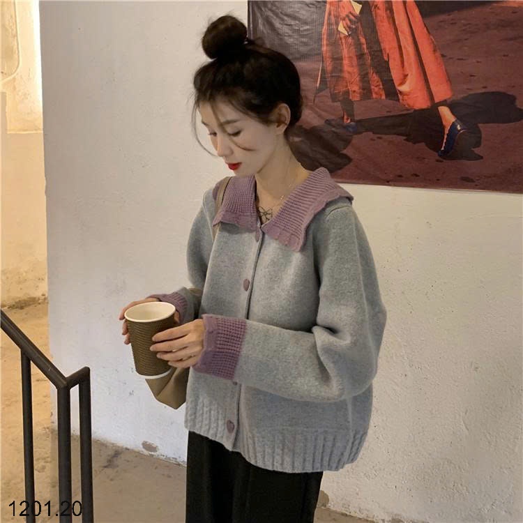 26HA1201.20 - ÁO LEN CÚC TIM PHỐI MÀU SIÊU XINH