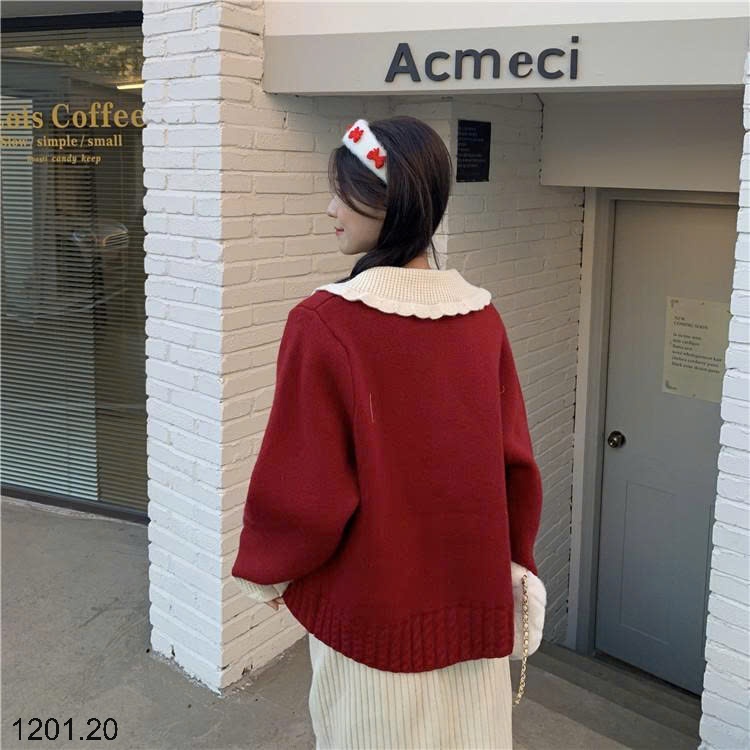 26HA1201.20 - ÁO LEN CÚC TIM PHỐI MÀU SIÊU XINH