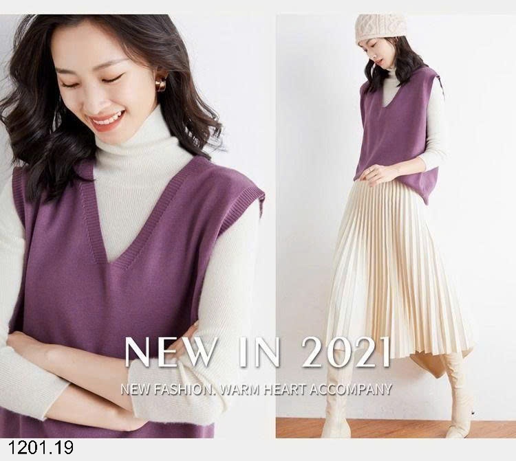 26HA1201.19 - GILE LEN DỆT KIM CỔ V TRƠN MÀU NỮ