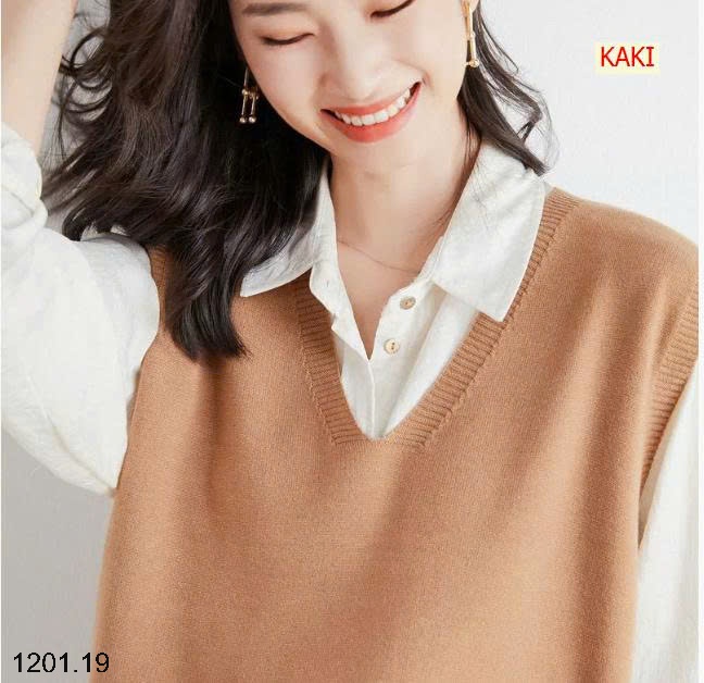 26HA1201.19 - GILE LEN DỆT KIM CỔ V TRƠN MÀU NỮ