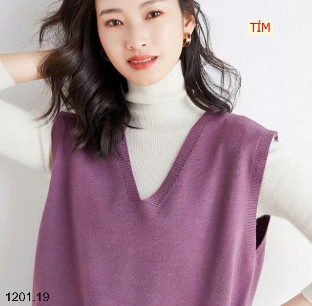 26HA1201.19 - GILE LEN DỆT KIM CỔ V TRƠN MÀU NỮ