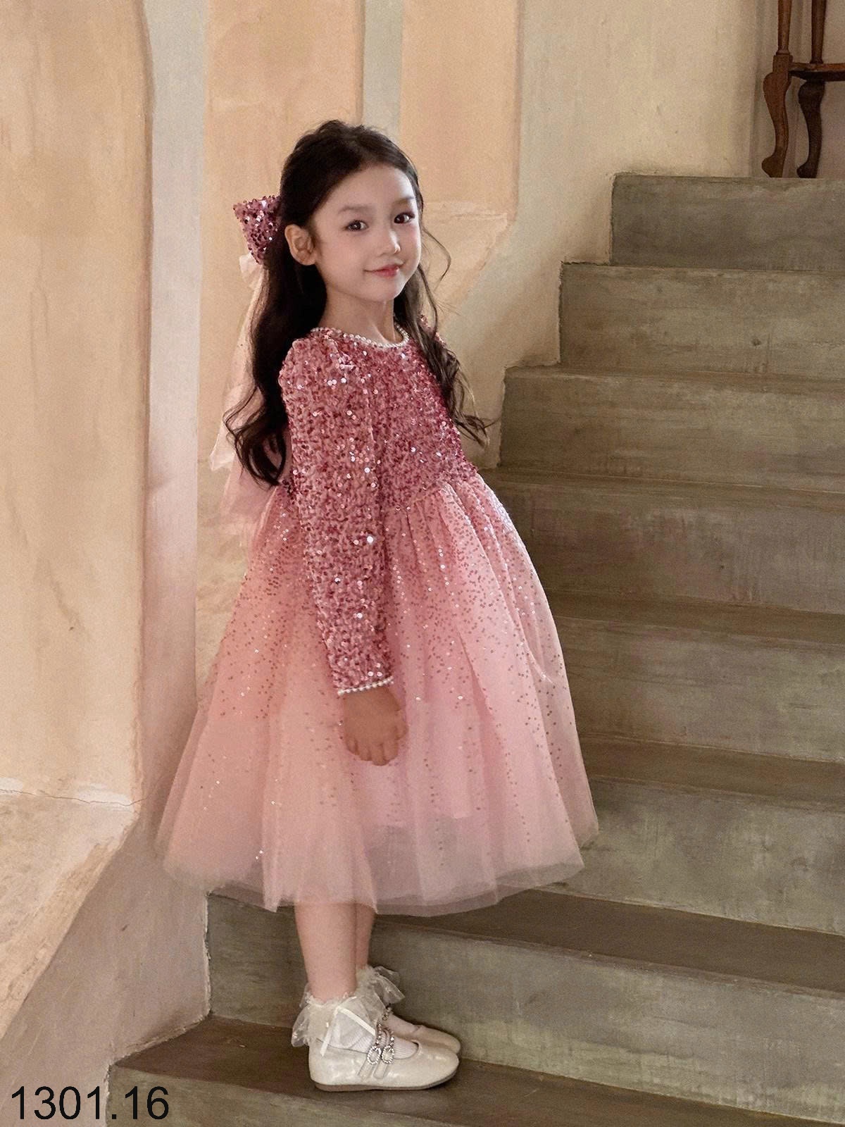 26HA1301.16 - ĐẦM BÉ GÁI ĐÍNH SEQUIN