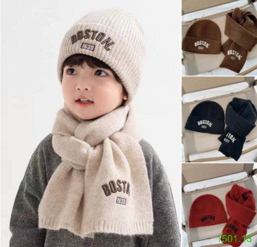 26HA1501.13 - SET KHĂN VÀ MŨ LEN BOSTON CHO BÉ